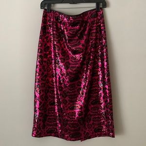SCOOP I Sequin leopard print midi skirt